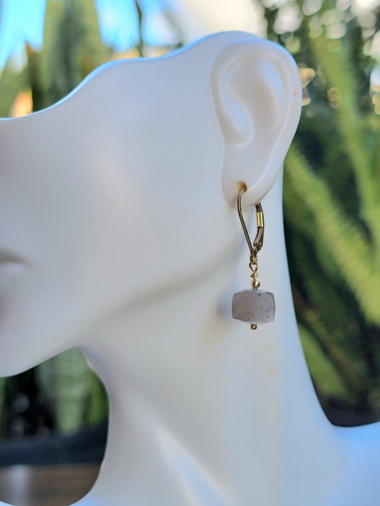Gray Moonstone Earrings Dangle Drop Gold June Birthstone Handmade