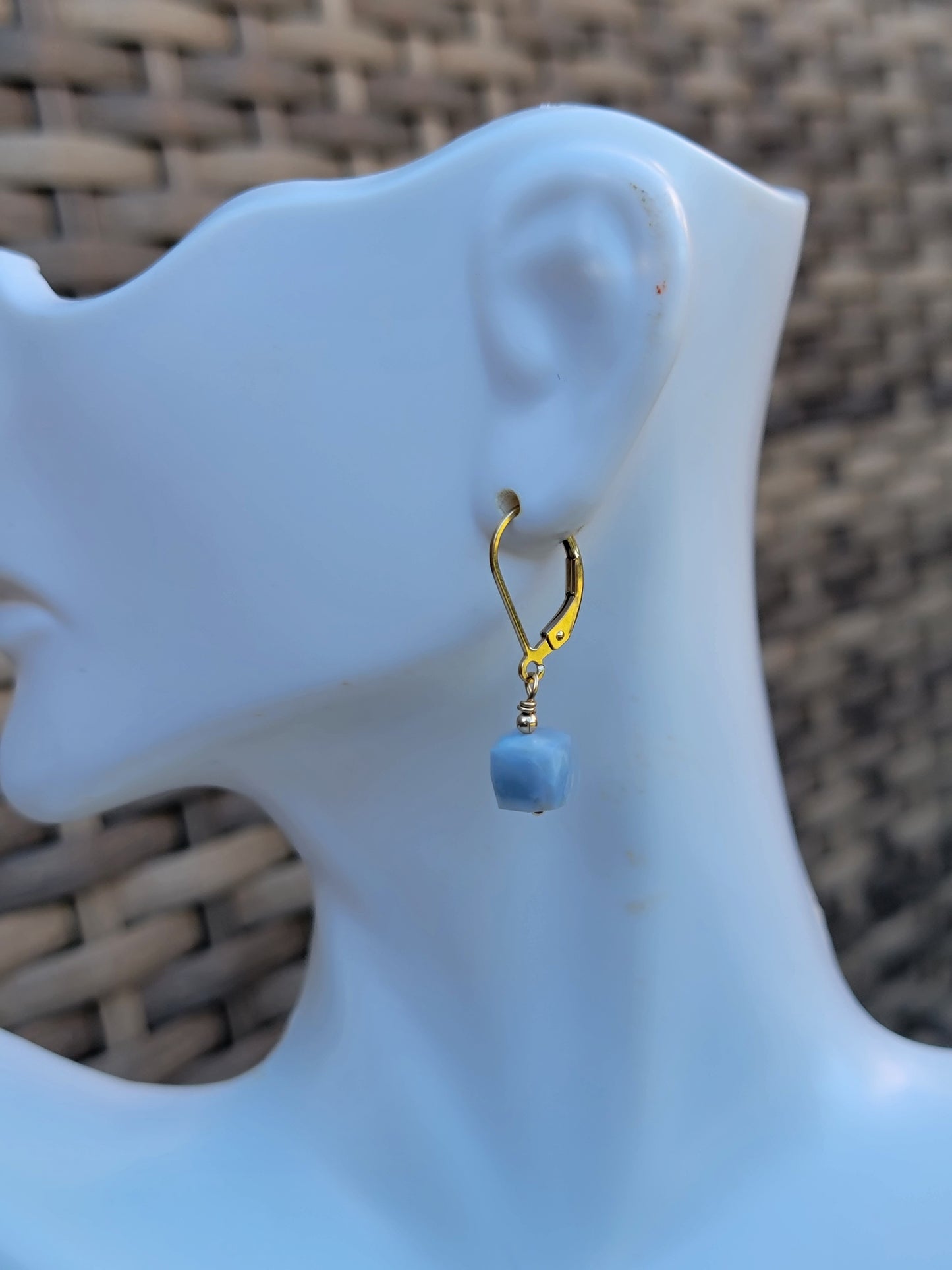 Blue Opal Earrings Gemstone Crystal Dangle Drop October Birthstone Gold