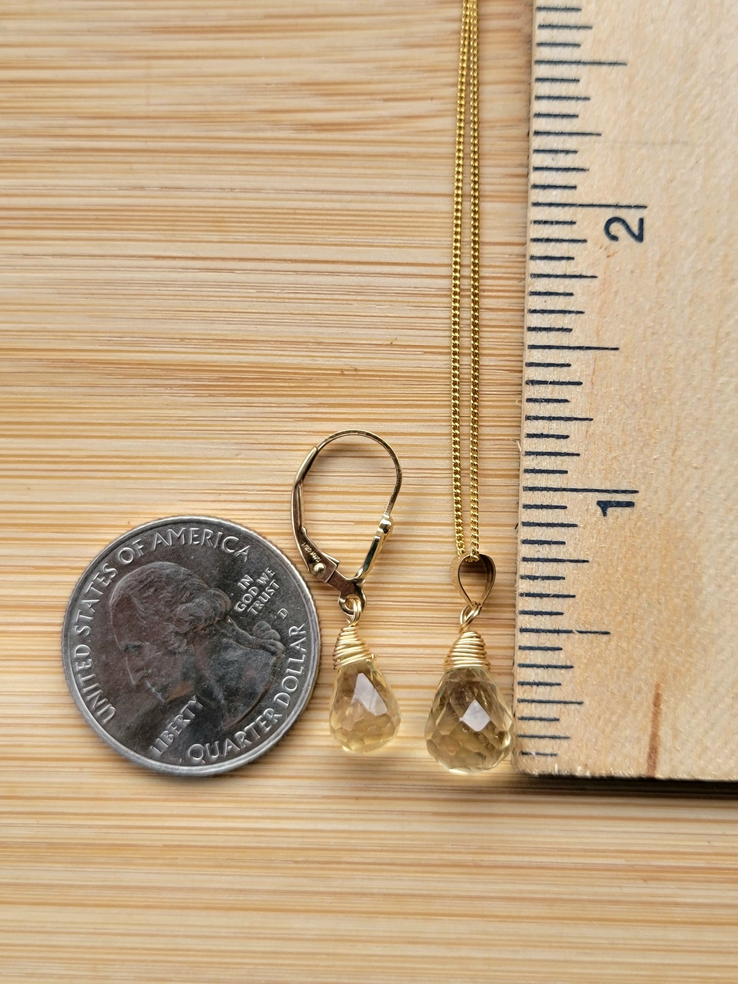 Jewelry Set Citrine Crystal Gemstone Earrings and Necklace set 14k gold filled genuine November Birthstone