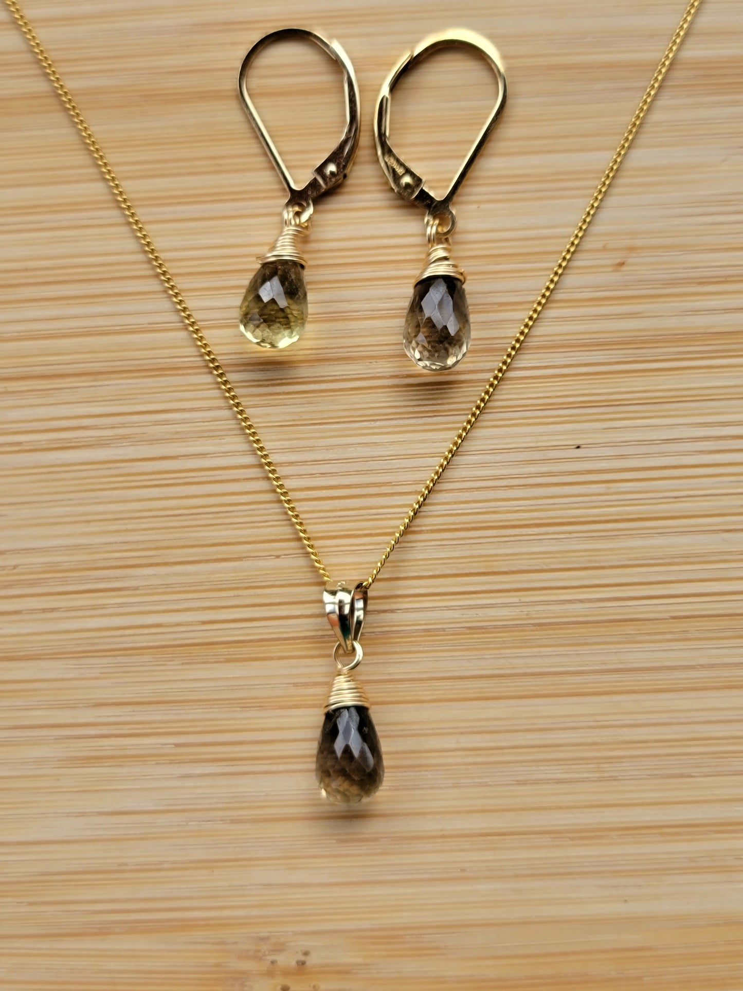 Jewelry Set Bi- Lemon Quartz Crystal Gemstone Earrings and Necklace set 14k gold filled genuine precious stones