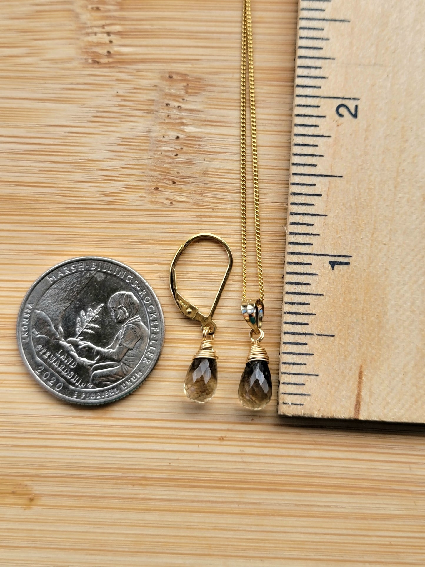 Jewelry Set Bi- Lemon Quartz Crystal Gemstone Earrings and Necklace set 14k gold filled genuine precious stones
