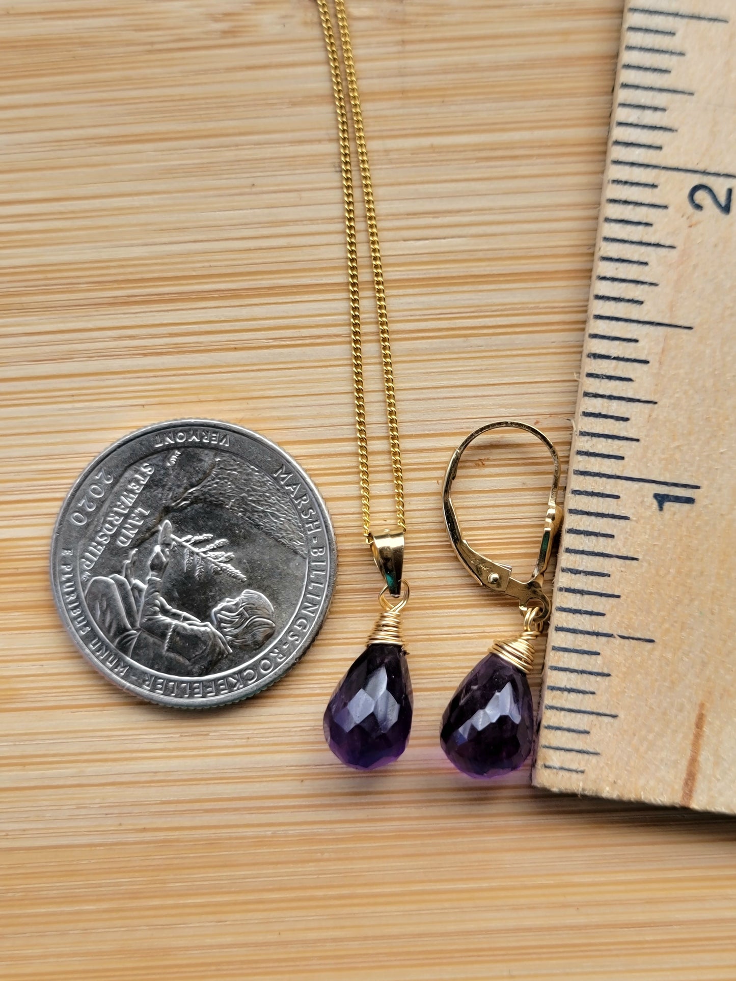 Jewelry Set Amethyst Crystal Gemstone Earrings and Necklace set 14k gold filled genuine precious February Birthstone