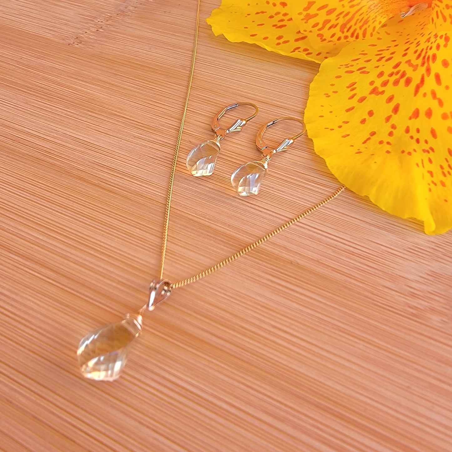 Jewelry Set Green Amethyst Prasiolite Crystal Gemstone Earrings and Necklace set February Birthstone