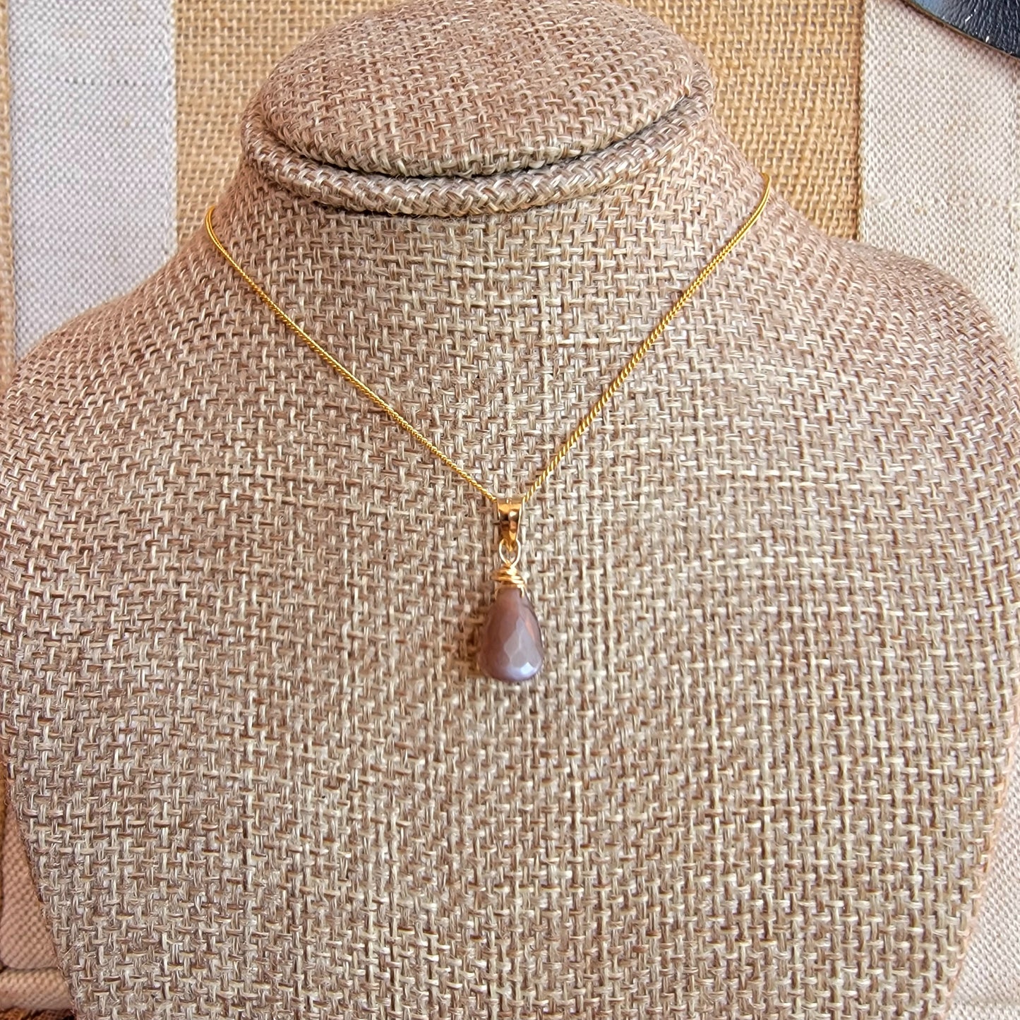 Jewelry Set Chocolate Moonstone Crystal Gemstone Earrings and Necklace gold June Birthstone