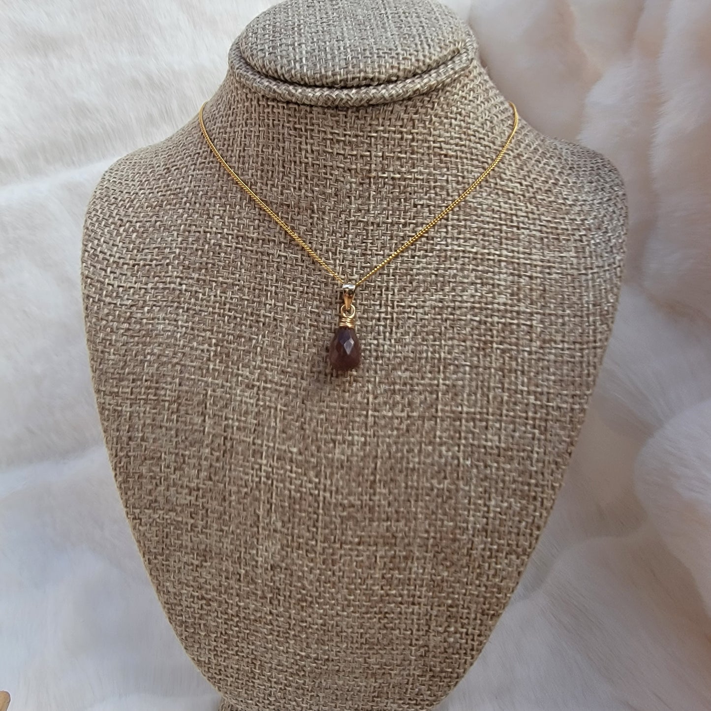 Chocolate Moonstone Necklace Gemstone Crystal June Birthstone Handmade Drop Briolette
