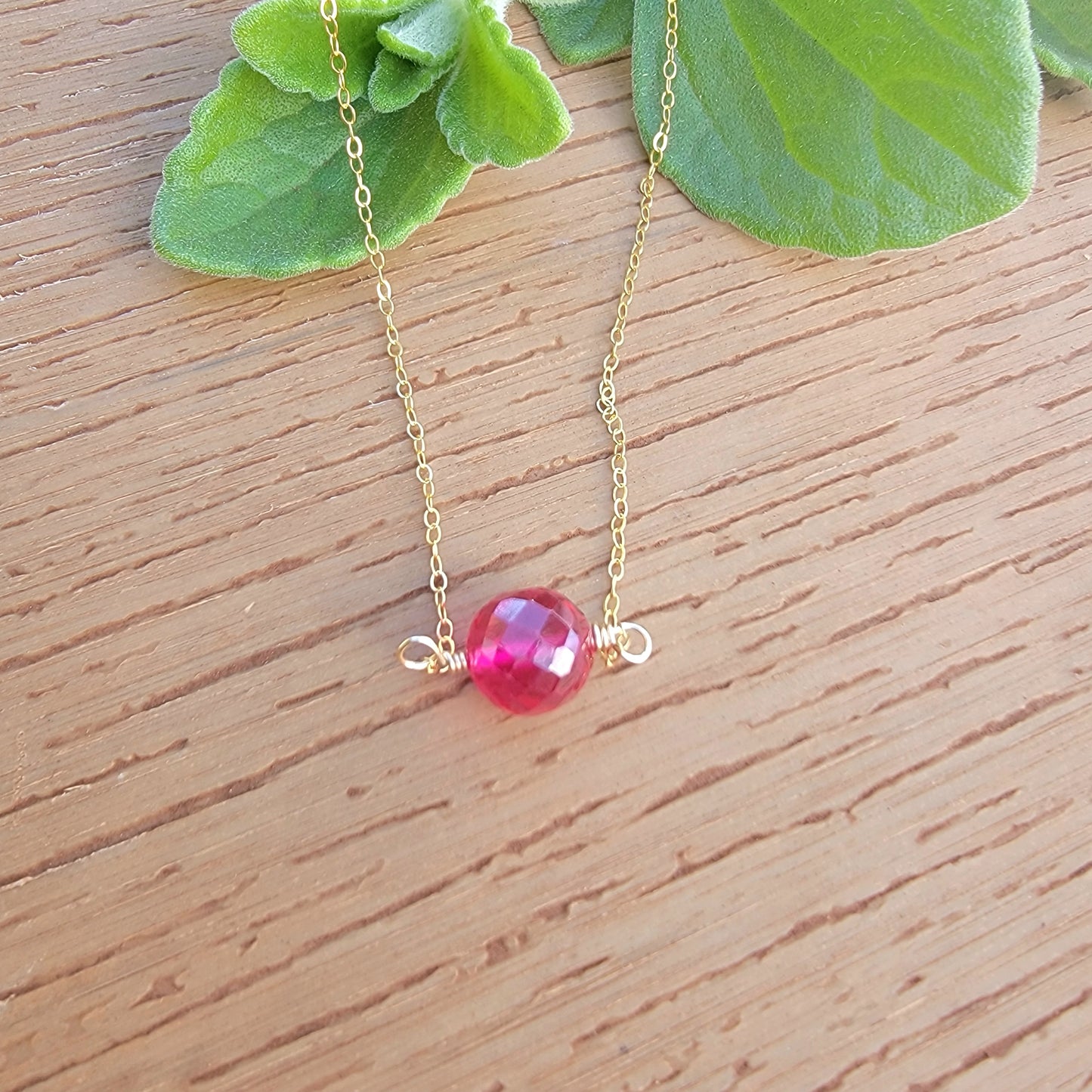 Ruby Floating Necklace Crystal Gemstone July Birthstone Minimalist Jewelry Handmade