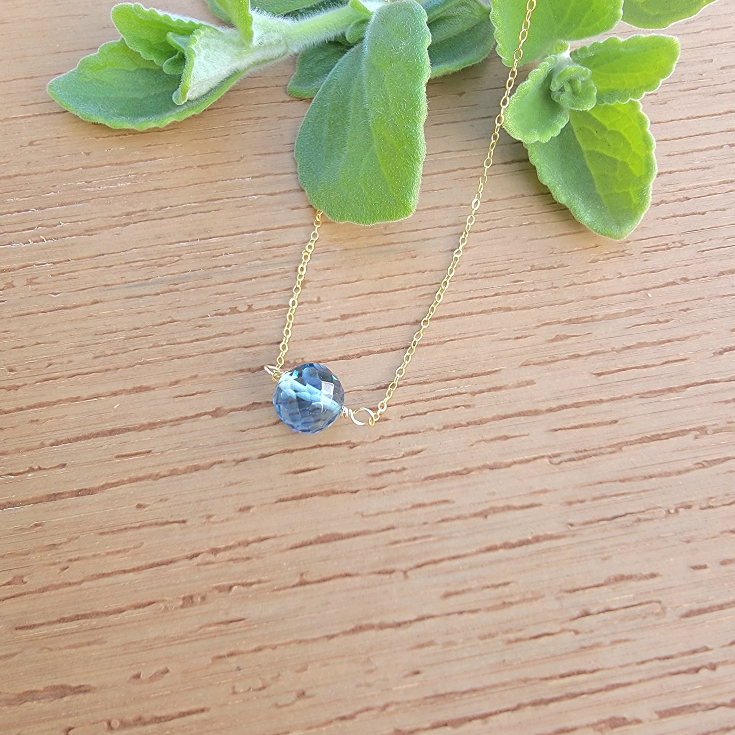 London Blue Topaz Floating Necklace December Birthstone Crystal Gemstone Minimalist Jewelry Handmade