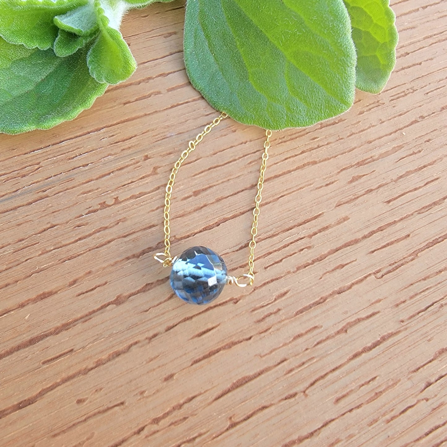 London Blue Topaz Floating Necklace December Birthstone Crystal Gemstone Minimalist Jewelry Handmade