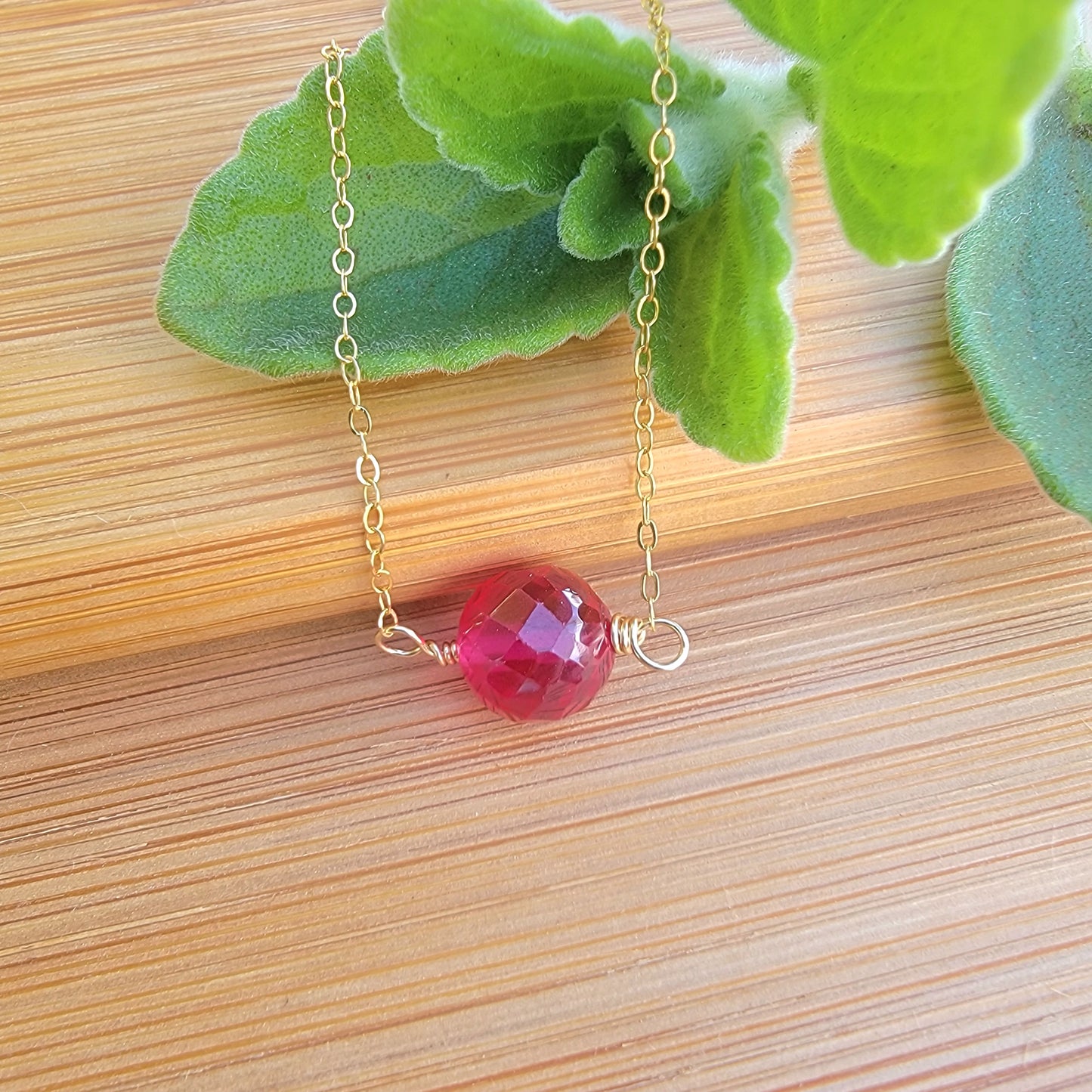Ruby Floating Necklace Crystal Gemstone July Birthstone Minimalist Jewelry Handmade