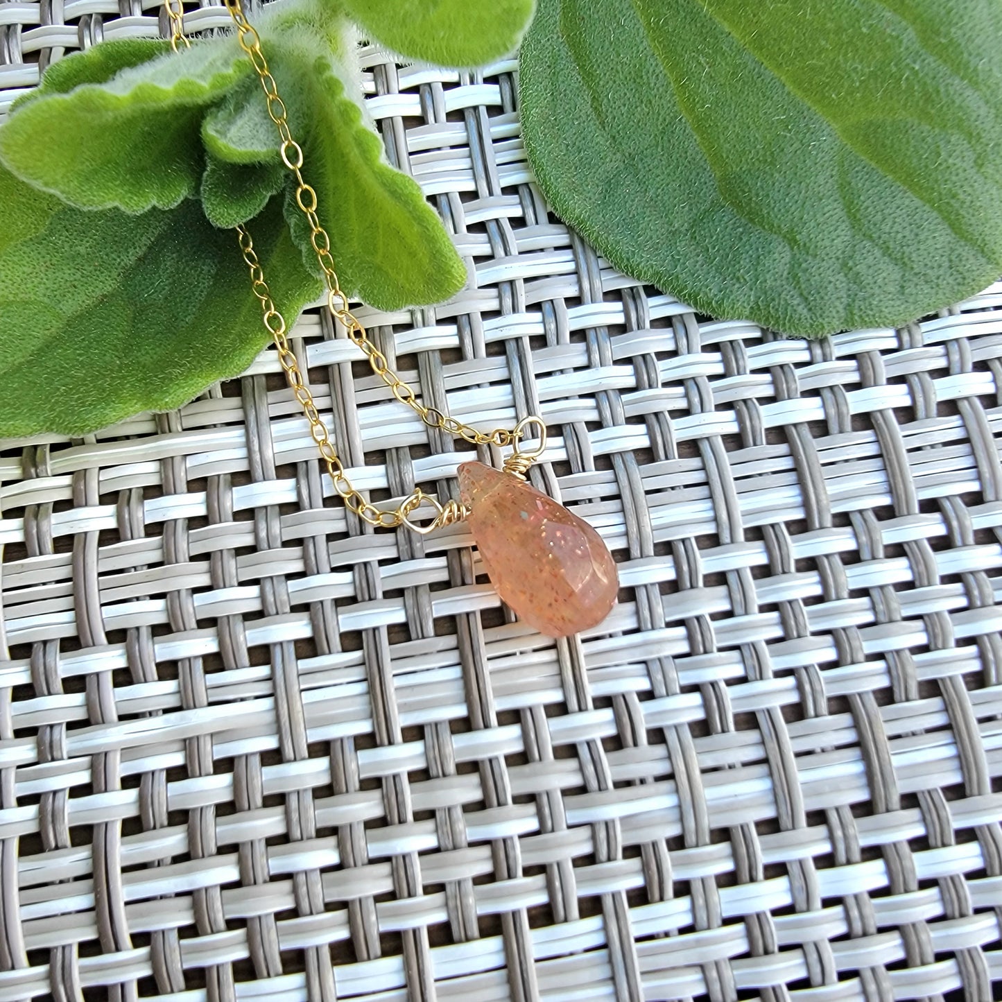 Sunstone Floating Necklace Crystal Gemstone 14K Gold Filled Minimalist Jewelry Handmade Simple