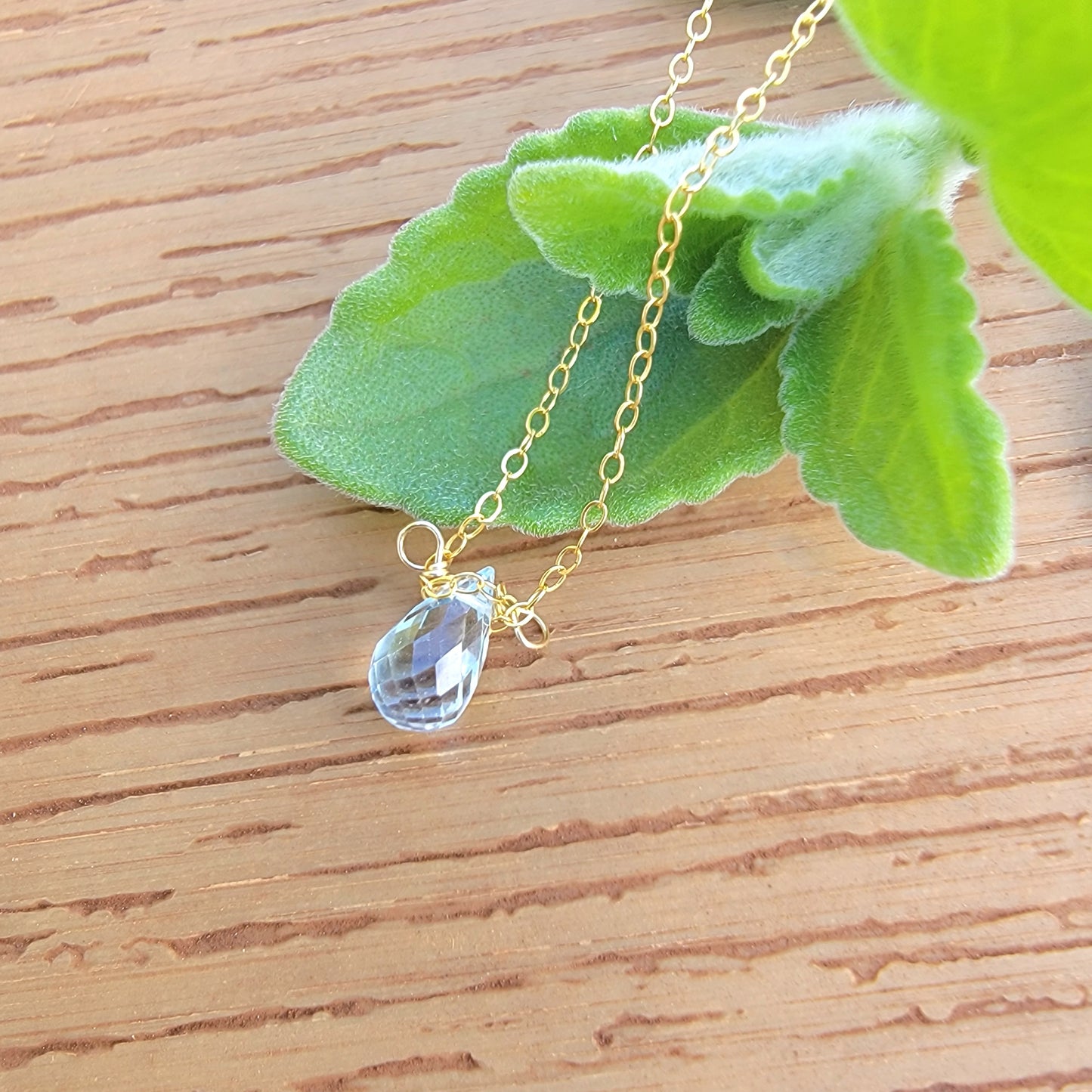 Sky BLUE TOPAZ Floating Necklace Crystal Gemstone December Birthstone Minimalist Jewelry Handmade