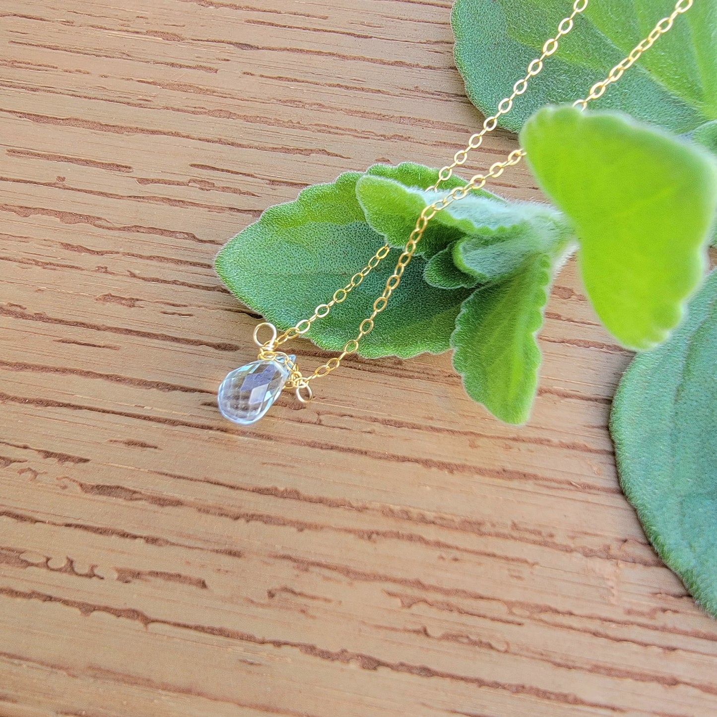 Sky BLUE TOPAZ Floating Necklace Crystal Gemstone December Birthstone Minimalist Jewelry Handmade