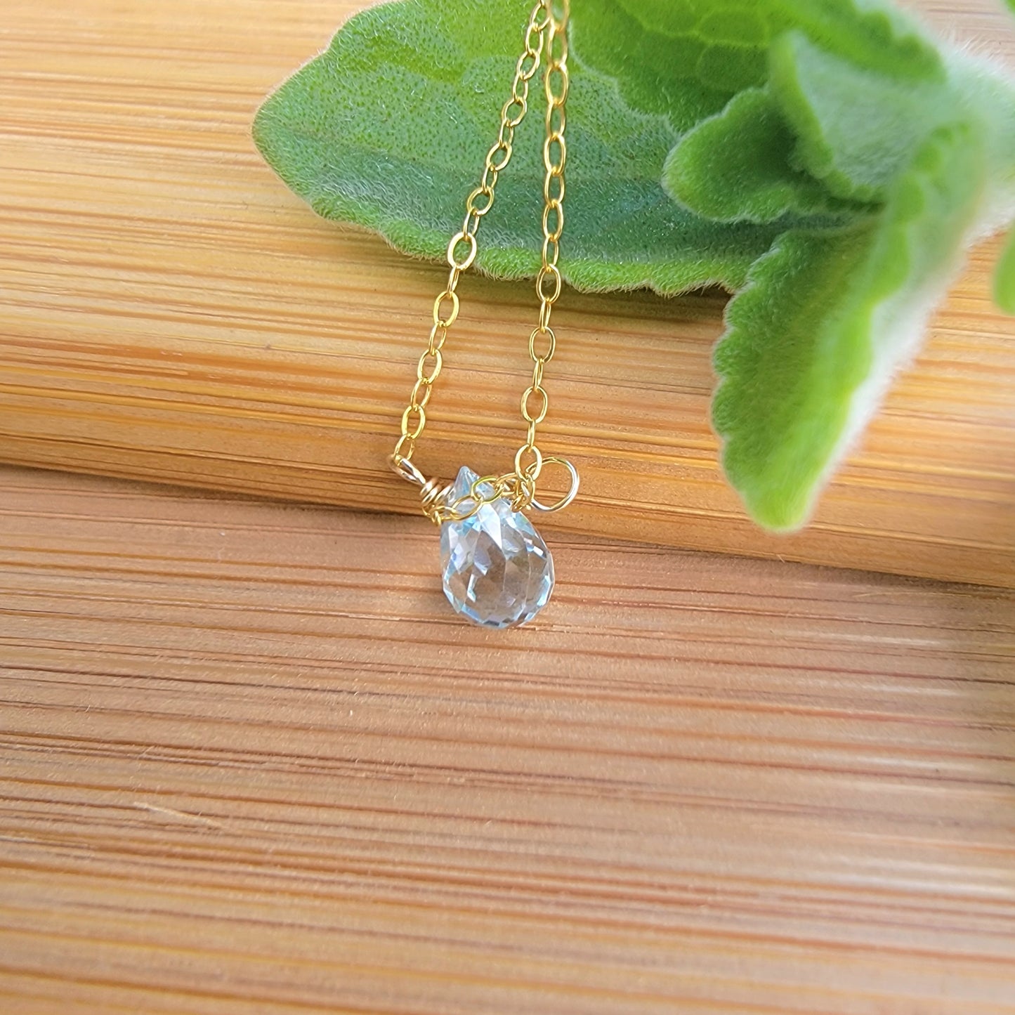 Sky BLUE TOPAZ Floating Necklace Crystal Gemstone December Birthstone Minimalist Jewelry Handmade