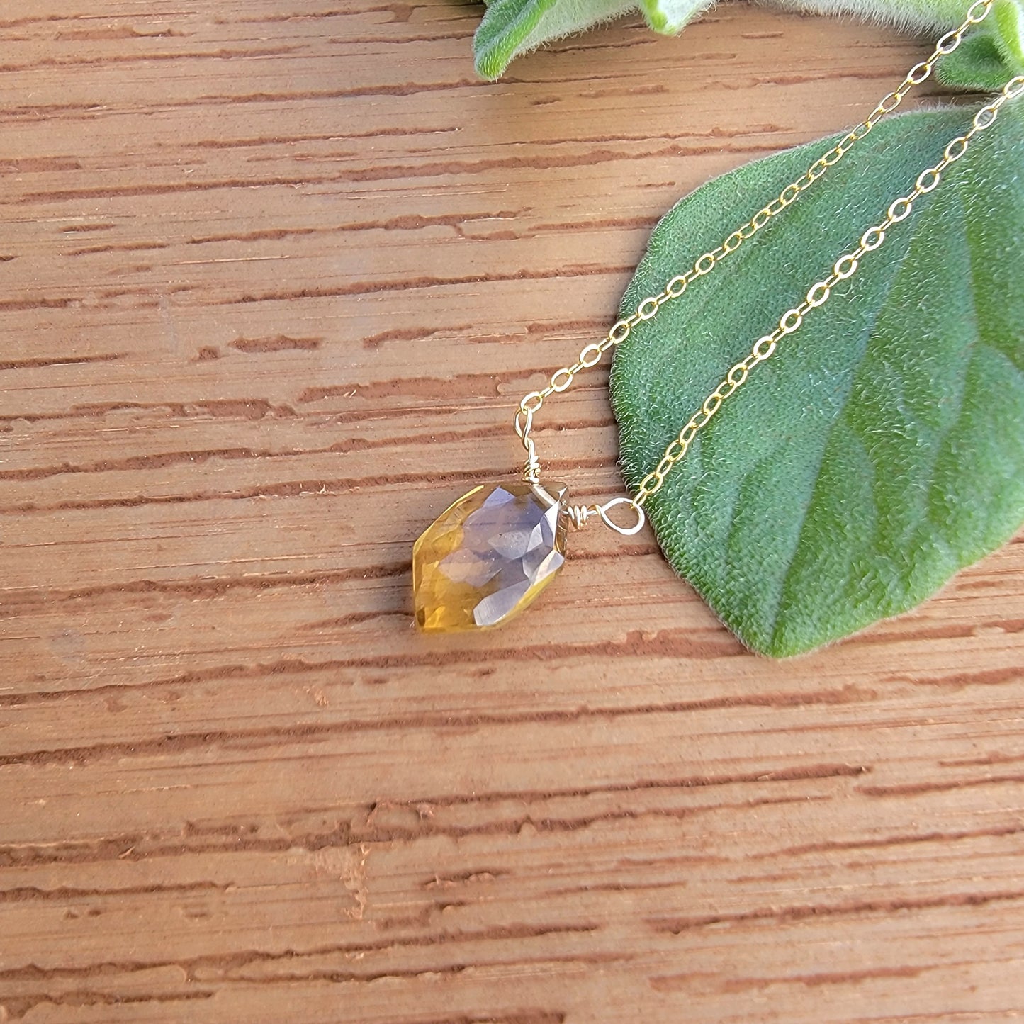 Beer Quartz Floating Necklace Minimalist 14K Gold Filled Gemstone Crystal Handmade Simple