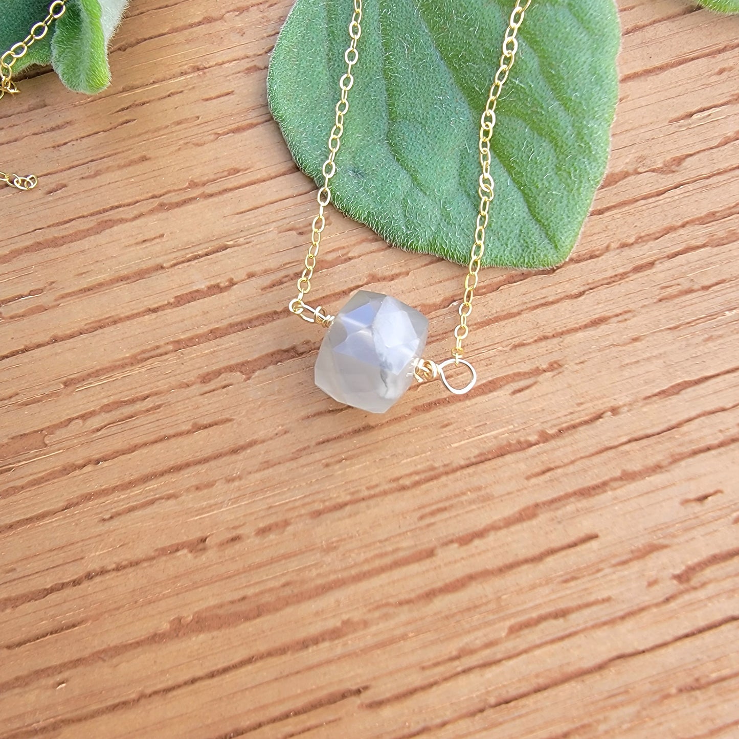 Gray Moonstone Floating Necklace Crystal Gemstone Gold Minimalist Jewelry Handmade June Birthstone