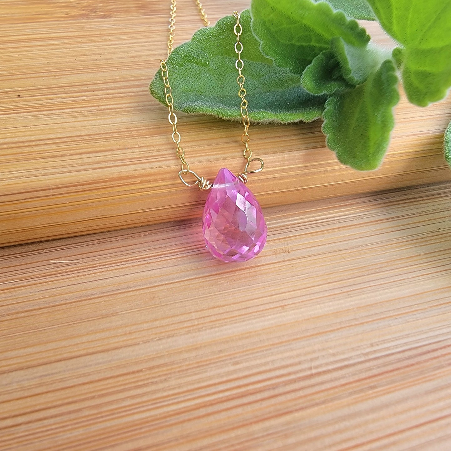 Pink Sapphire Floating Necklace Crystal Gemstone September Birthstone Minimalist Jewelry Handmade