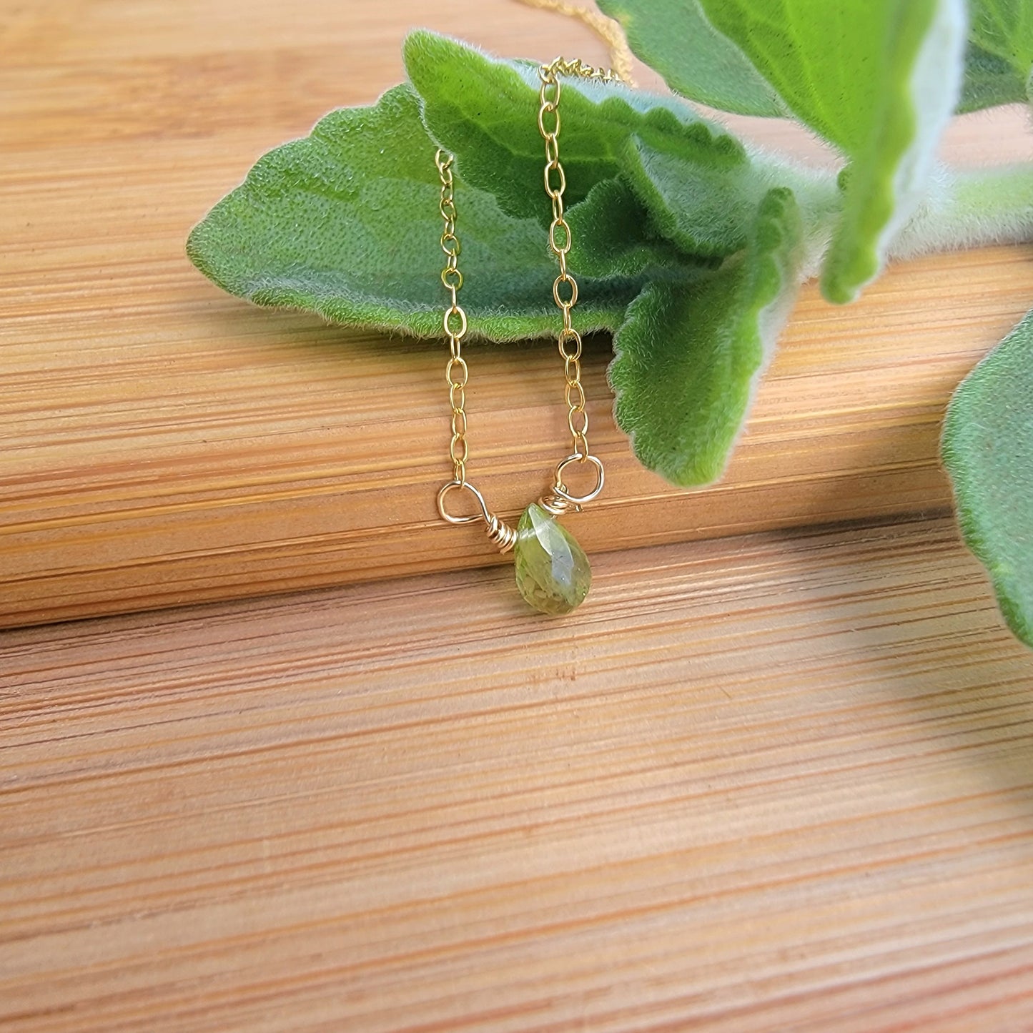PERIDOT Floating Necklace Crystal Gemstone August Birthstone Minimalist Jewelry Handmade