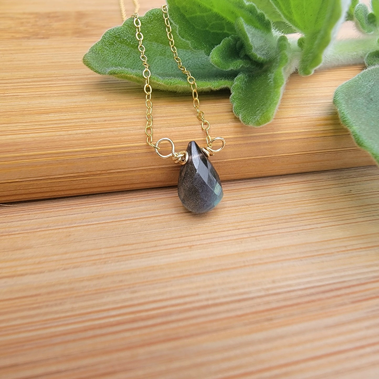 LABRADORITE Floating Necklace Crystal Gemstone 14K Gold Filled Minimalist Jewelry Handmade