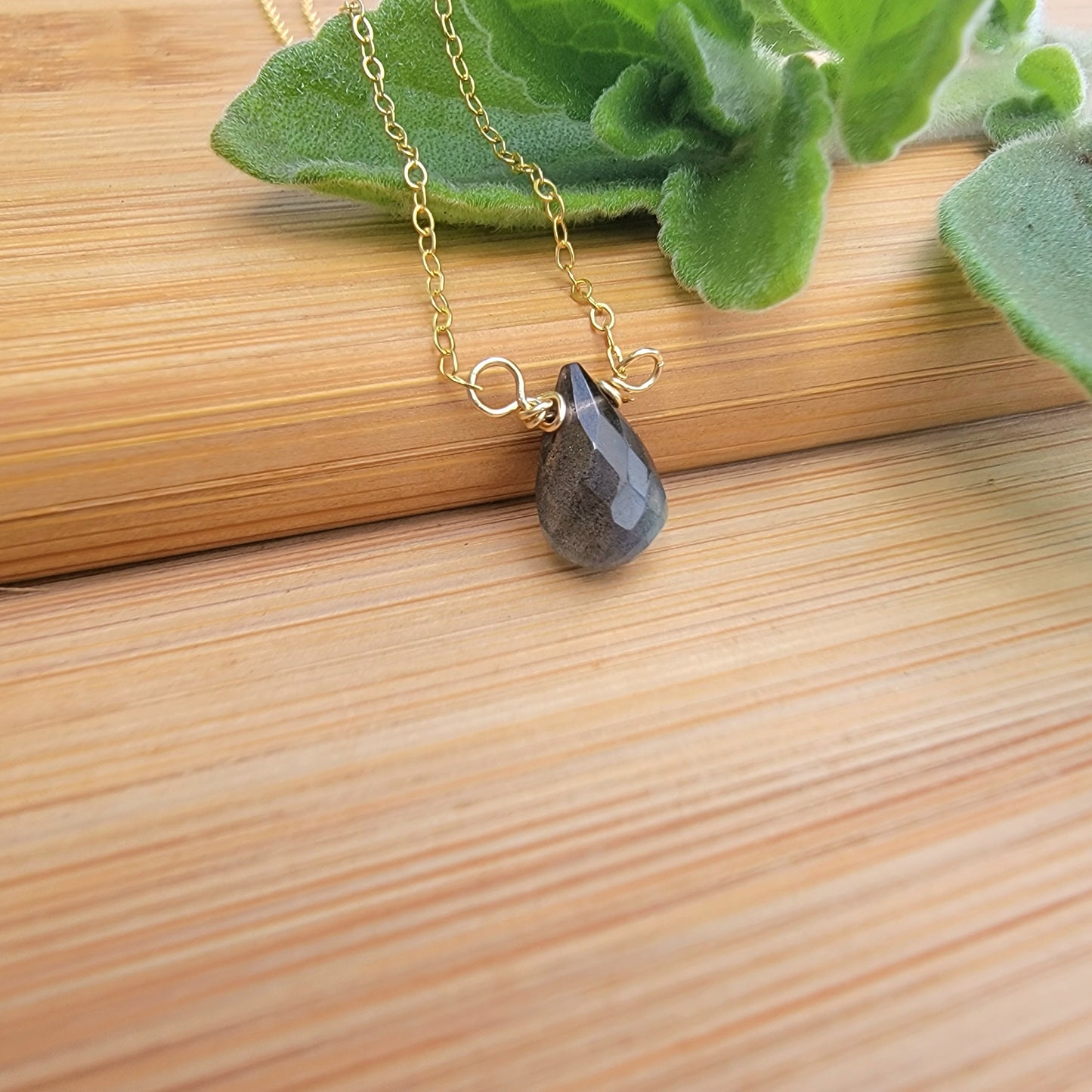 LABRADORITE Floating Necklace Crystal Gemstone 14K Gold Filled Minimalist Jewelry Handmade