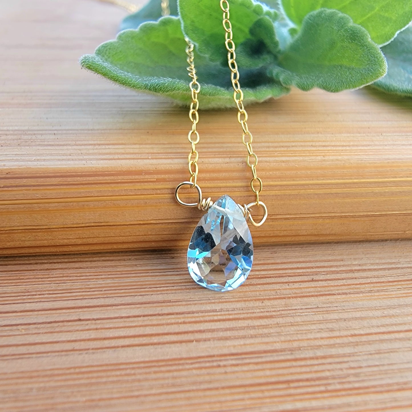 Swiss BLUE TOPAZ Floating Necklace Crystal Gemstone Minimalist Jewelry Handmade December Birthstone