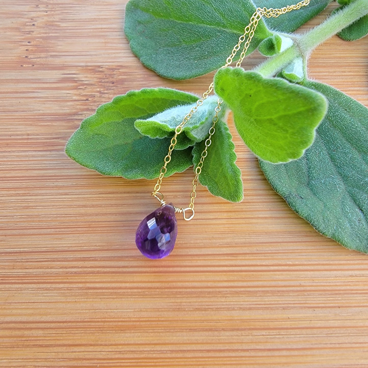Amethyst Floating Necklace Crystal Gemstone February Birthstone Minimalist Jewelry Handmade