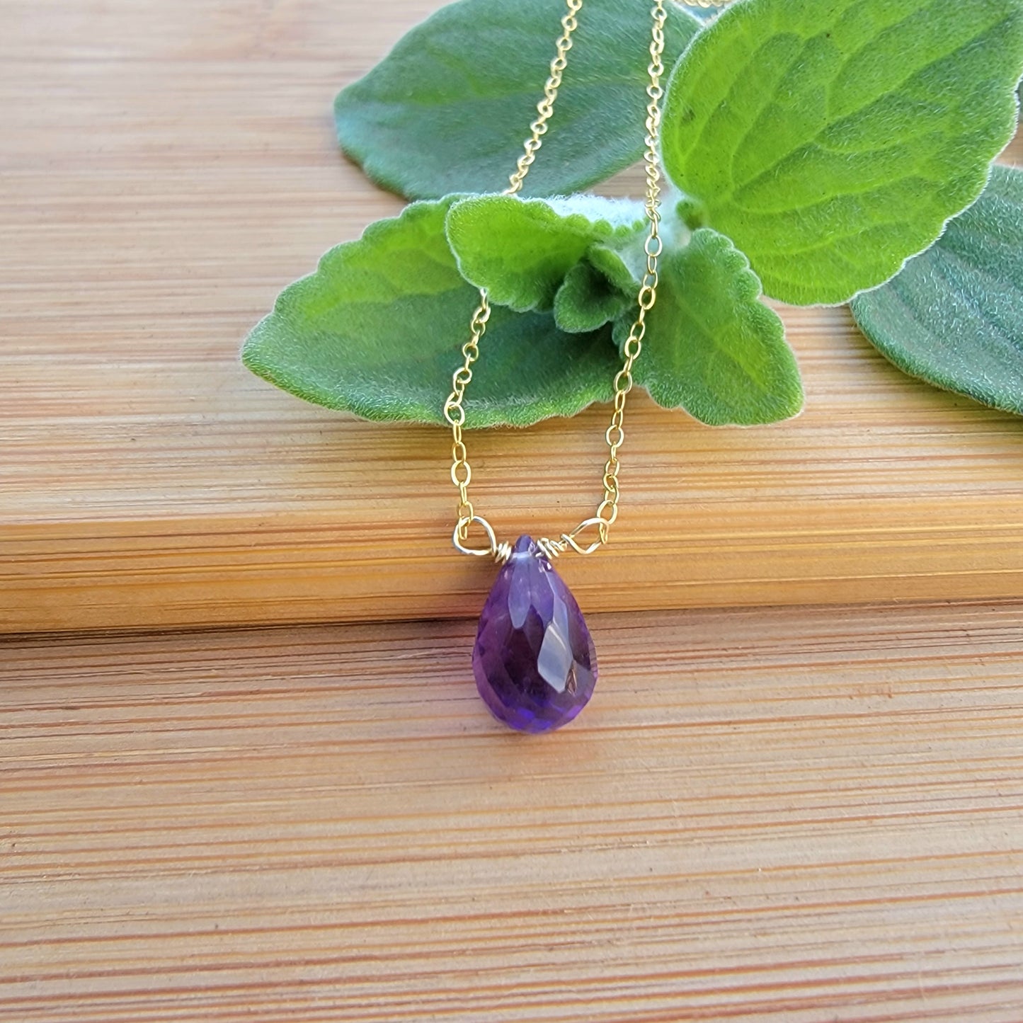 Amethyst Floating Necklace Crystal Gemstone February Birthstone Minimalist Jewelry Handmade