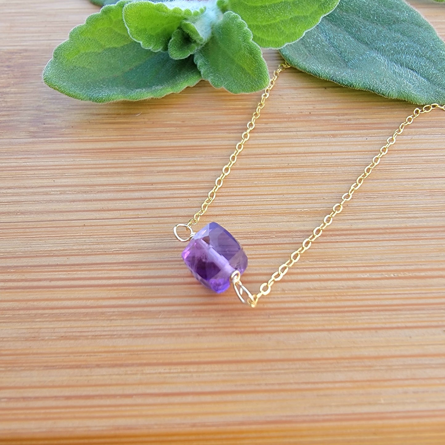 Amethyst Floating Necklace Choker Crystal Gemstone Minimalist Jewelry Handmade February Birthstone