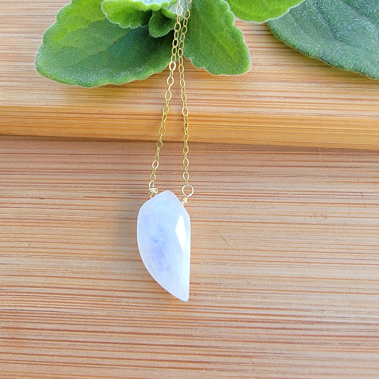 Rainbow Moonstone Floating Necklace Crystal Gemstone Gold June Birthstone Minimalist Jewelry Handmade