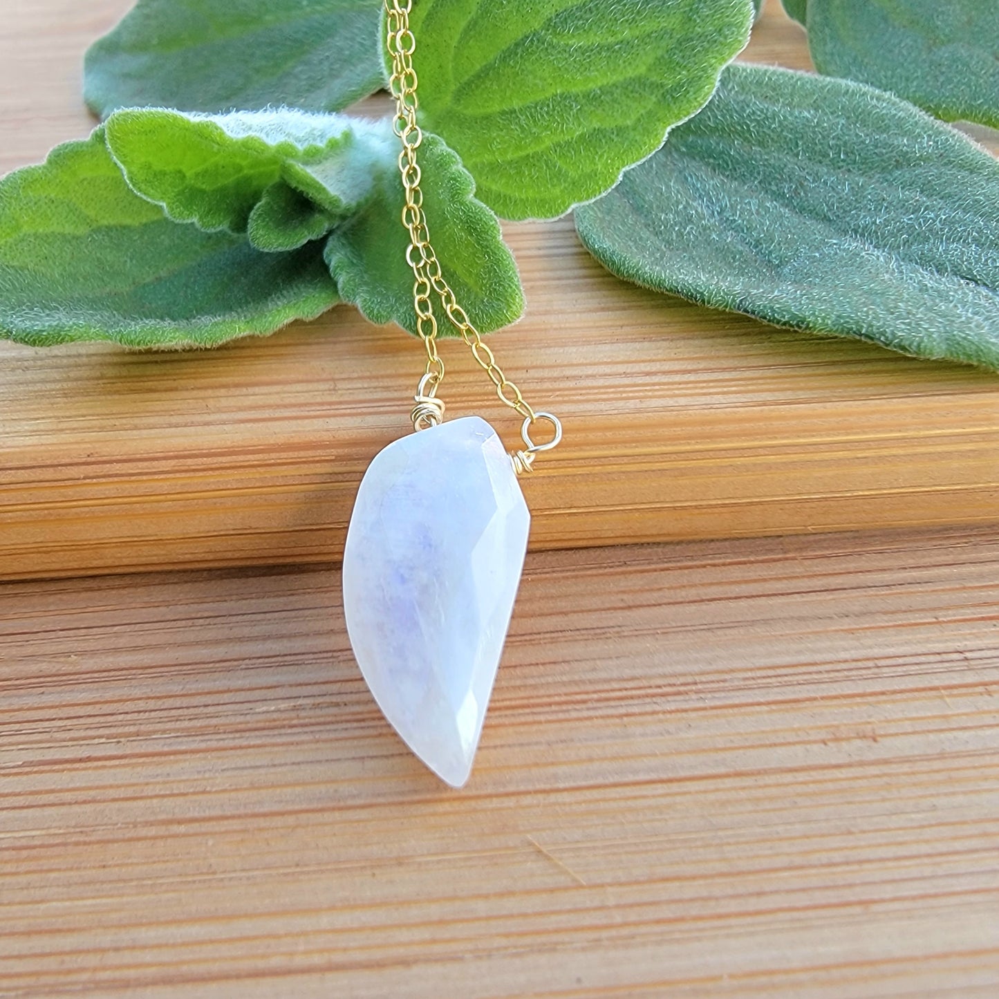 Rainbow Moonstone Floating Necklace Crystal Gemstone Gold June Birthstone Minimalist Jewelry Handmade