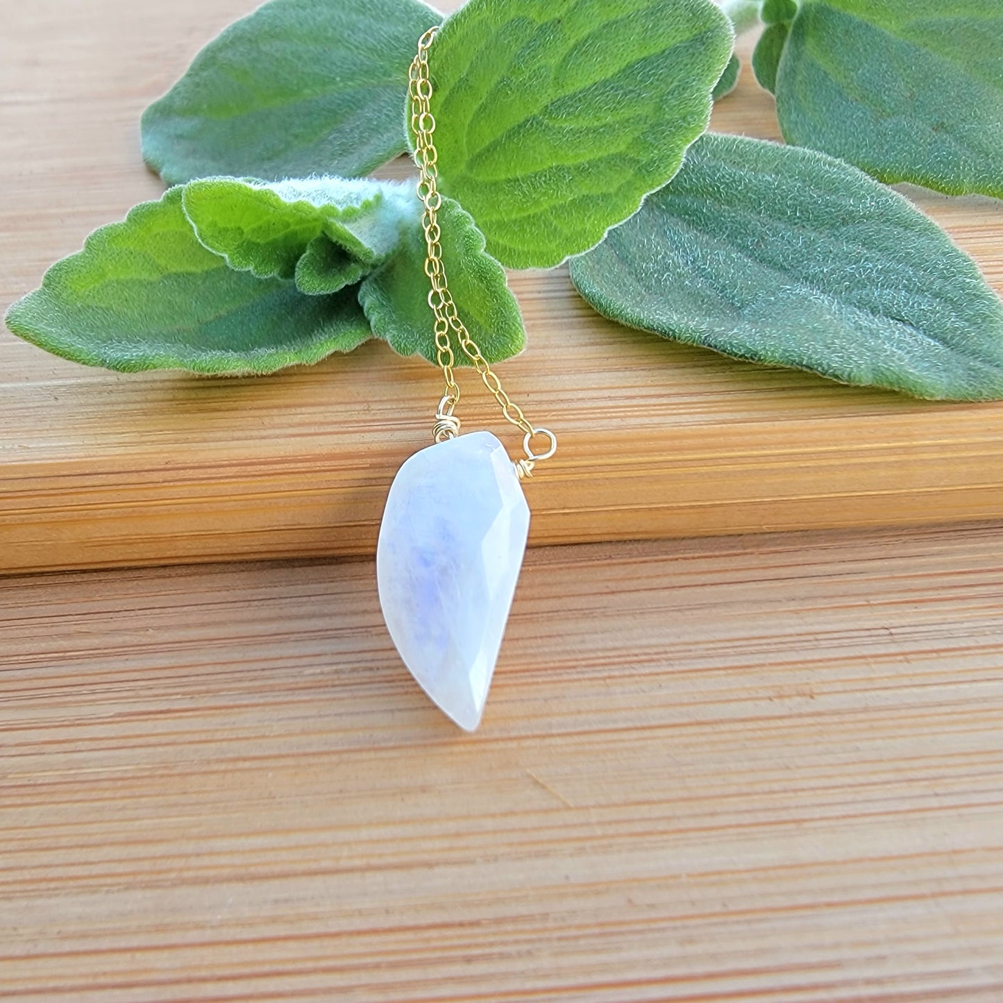 Rainbow Moonstone Floating Necklace Crystal Gemstone Gold June Birthstone Minimalist Jewelry Handmade