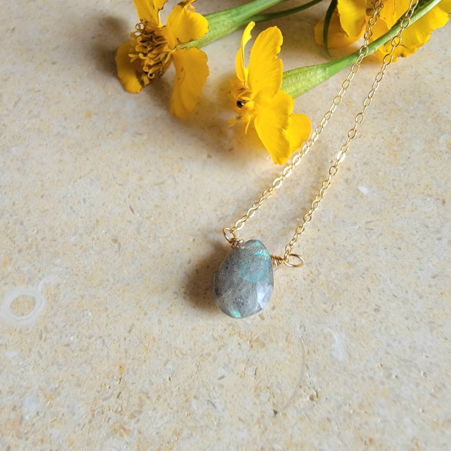 Labradorite Floating Necklace Crystal Gemstone 14K Gold Filled Minimalist Jewelry Handmade