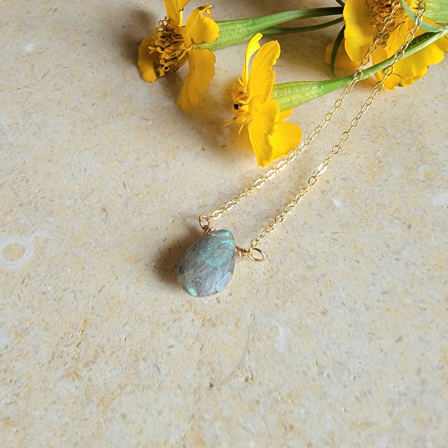 Labradorite Floating Necklace Crystal Gemstone 14K Gold Filled Minimalist Jewelry Handmade