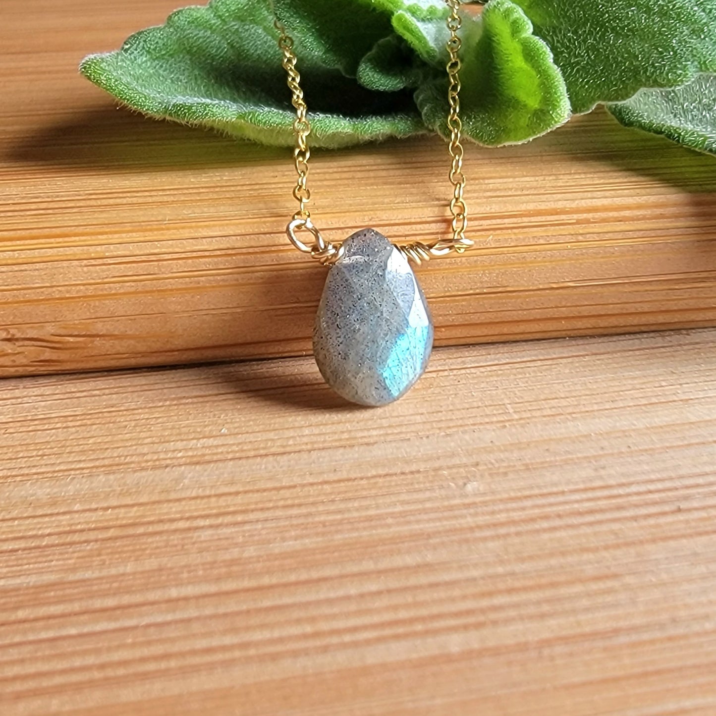 Labradorite Floating Necklace Crystal Gemstone 14K Gold Filled Minimalist Jewelry Handmade