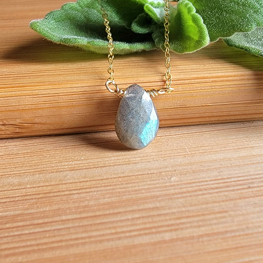 Labradorite Floating Necklace Crystal Gemstone 14K Gold Filled Minimalist Jewelry Handmade