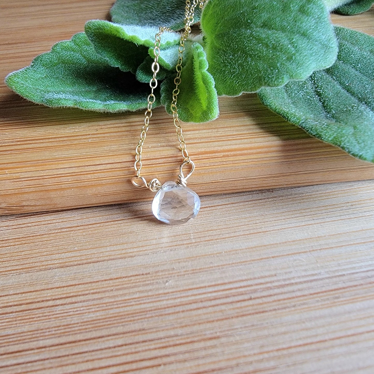 Floating Necklace Clear Crystal Rock Quartz Gemstone 14K Gold Filled Minimalist Jewelry Handmade