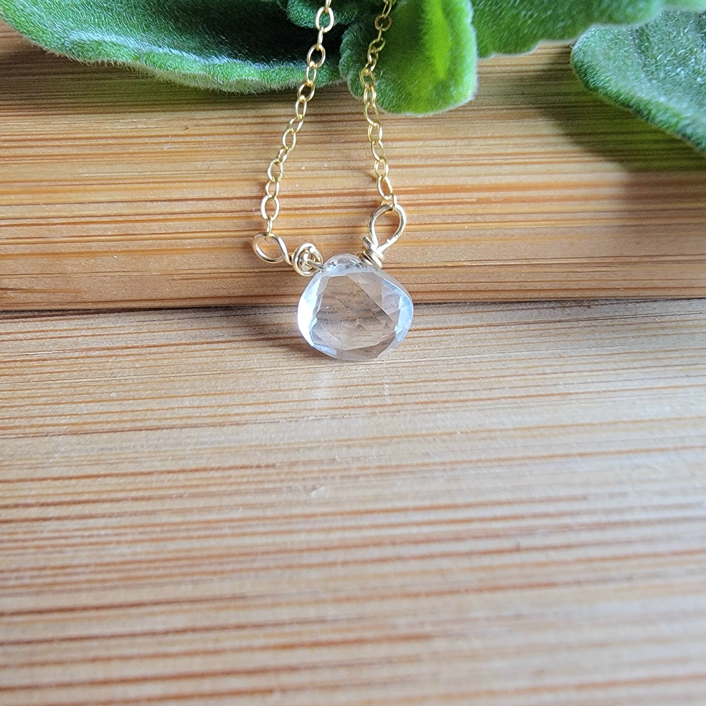 Floating Necklace Clear Crystal Rock Quartz Gemstone 14K Gold Filled Minimalist Jewelry Handmade