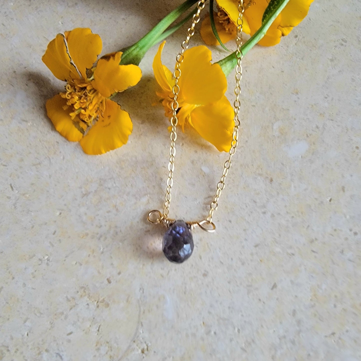 IOLITE Floating Necklace Crystal Gemstone 14K Gold Filled Minimalist Jewelry Handmade