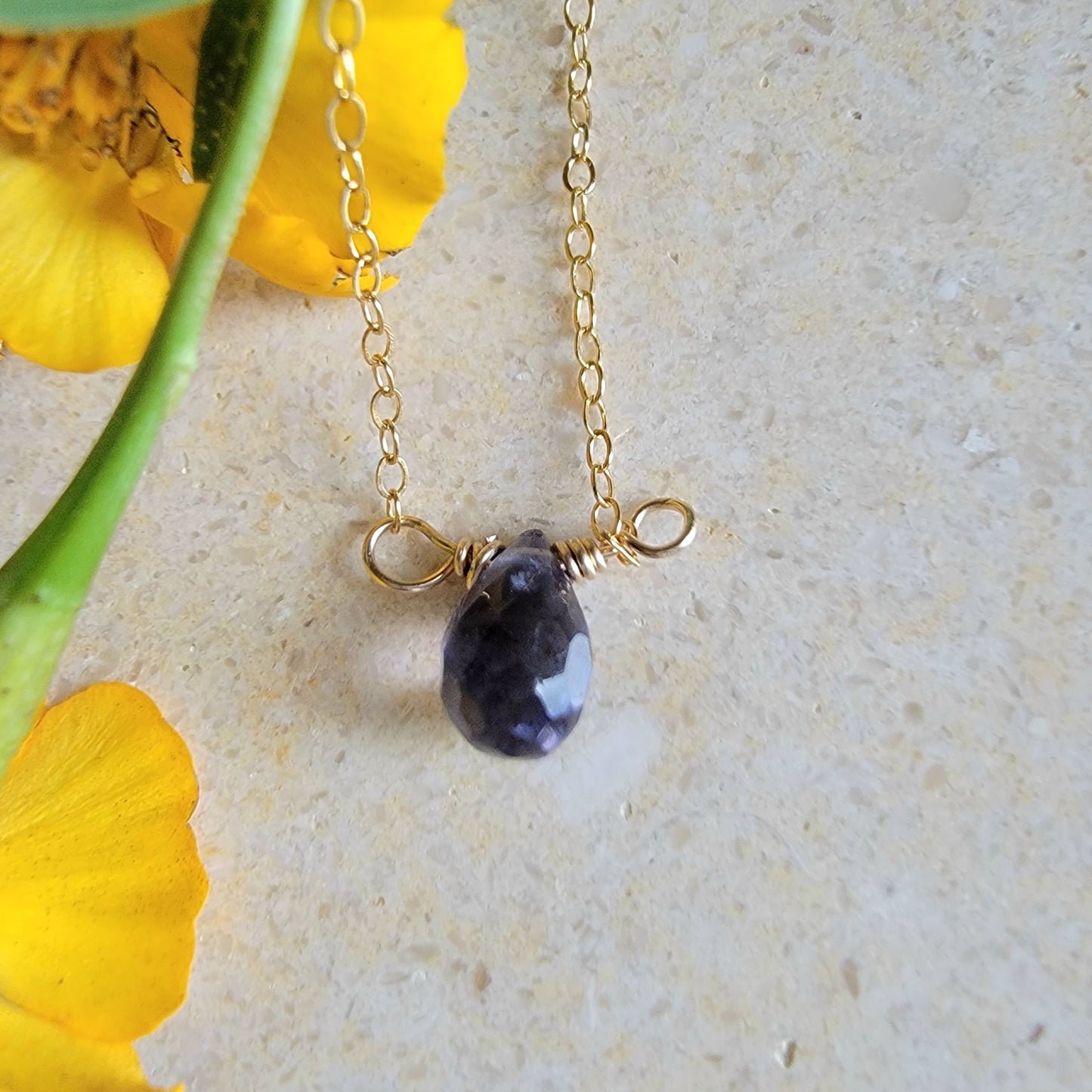 IOLITE Floating Necklace Crystal Gemstone 14K Gold Filled Minimalist Jewelry Handmade