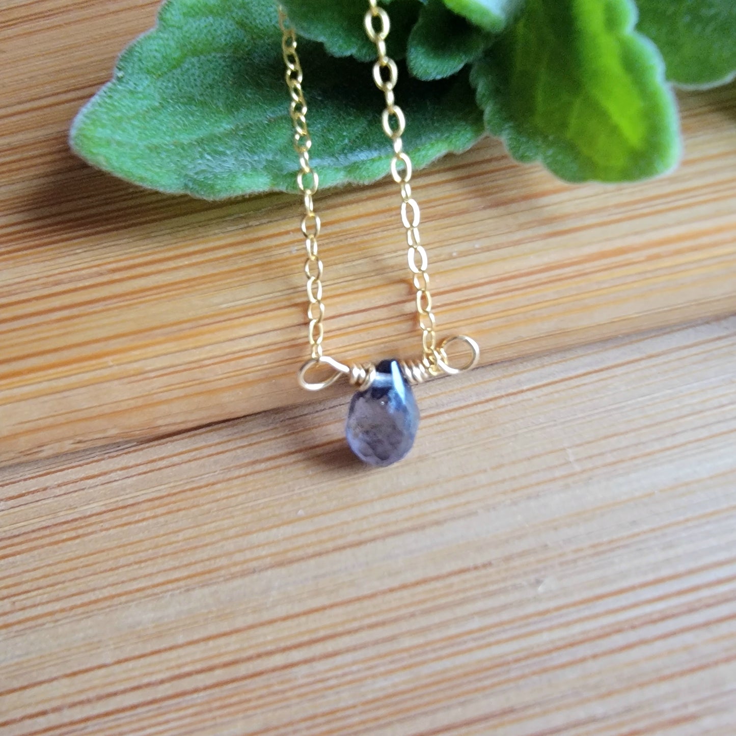 IOLITE Floating Necklace Crystal Gemstone 14K Gold Filled Minimalist Jewelry Handmade