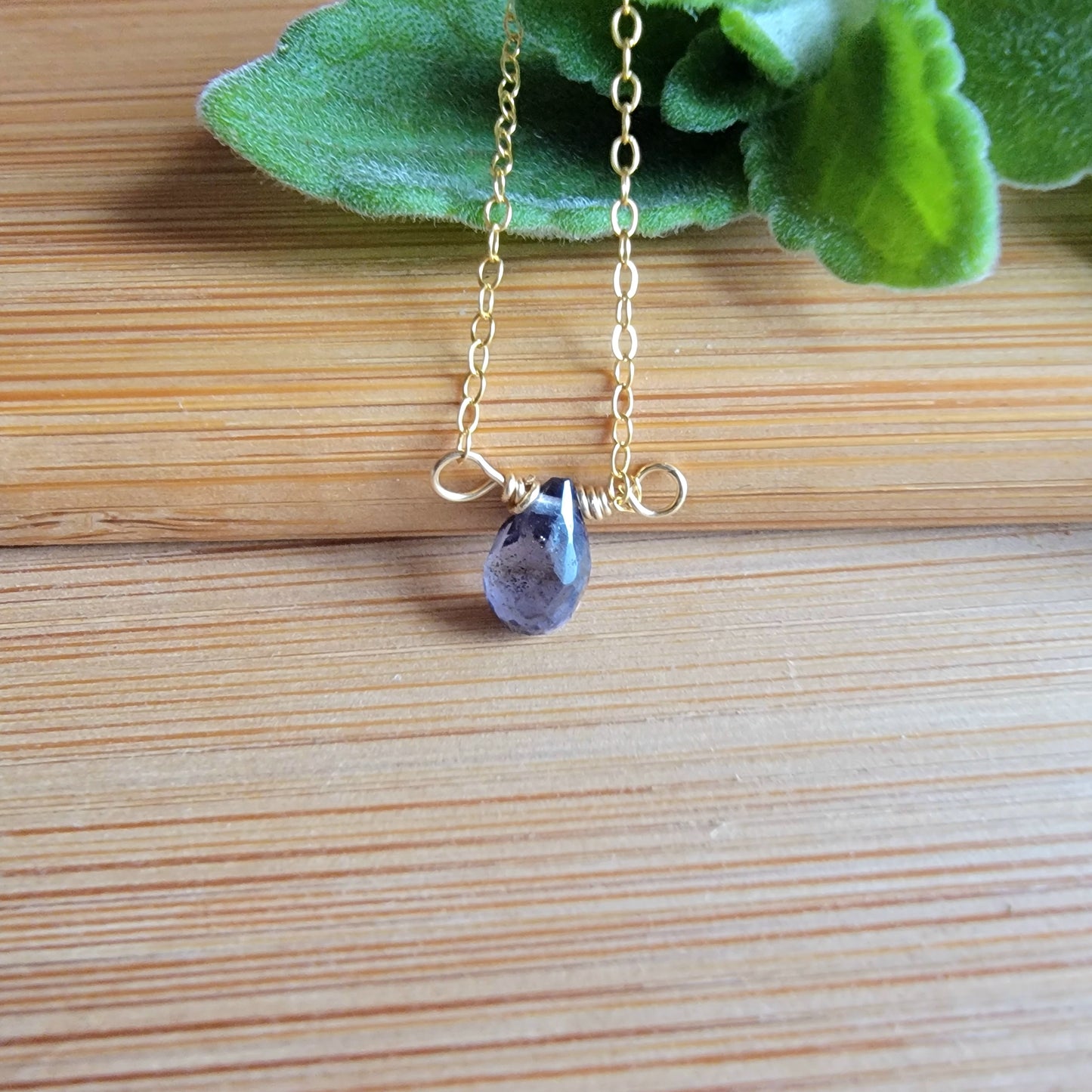 IOLITE Floating Necklace Crystal Gemstone 14K Gold Filled Minimalist Jewelry Handmade