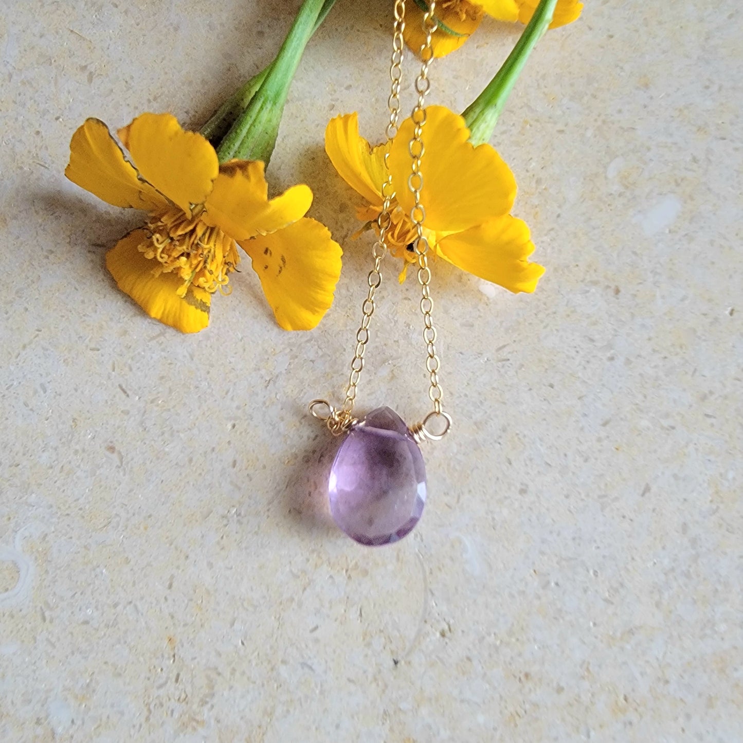 Amethyst Floating Necklace Crystal Gemstone Minimalist Jewelry Handmade Simple February Birthstone