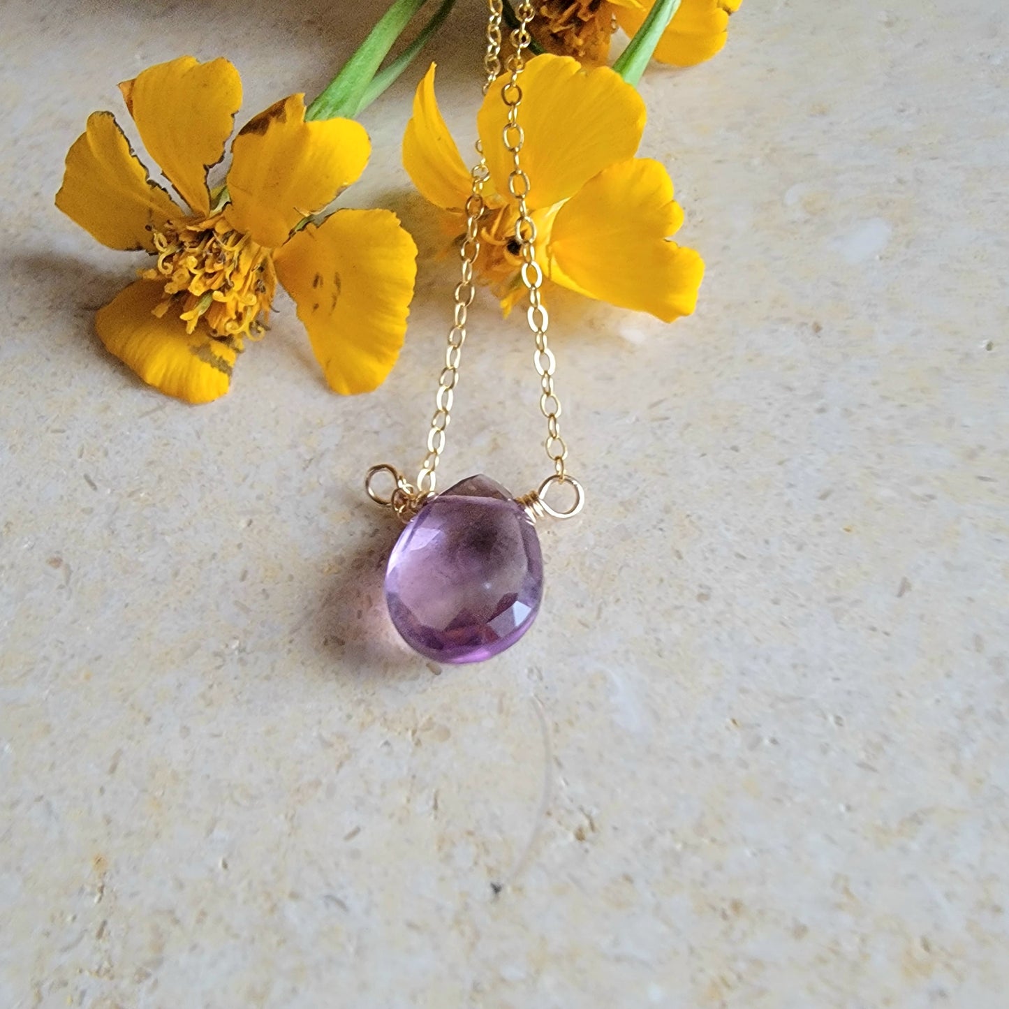 Amethyst Floating Necklace Crystal Gemstone Minimalist Jewelry Handmade Simple February Birthstone