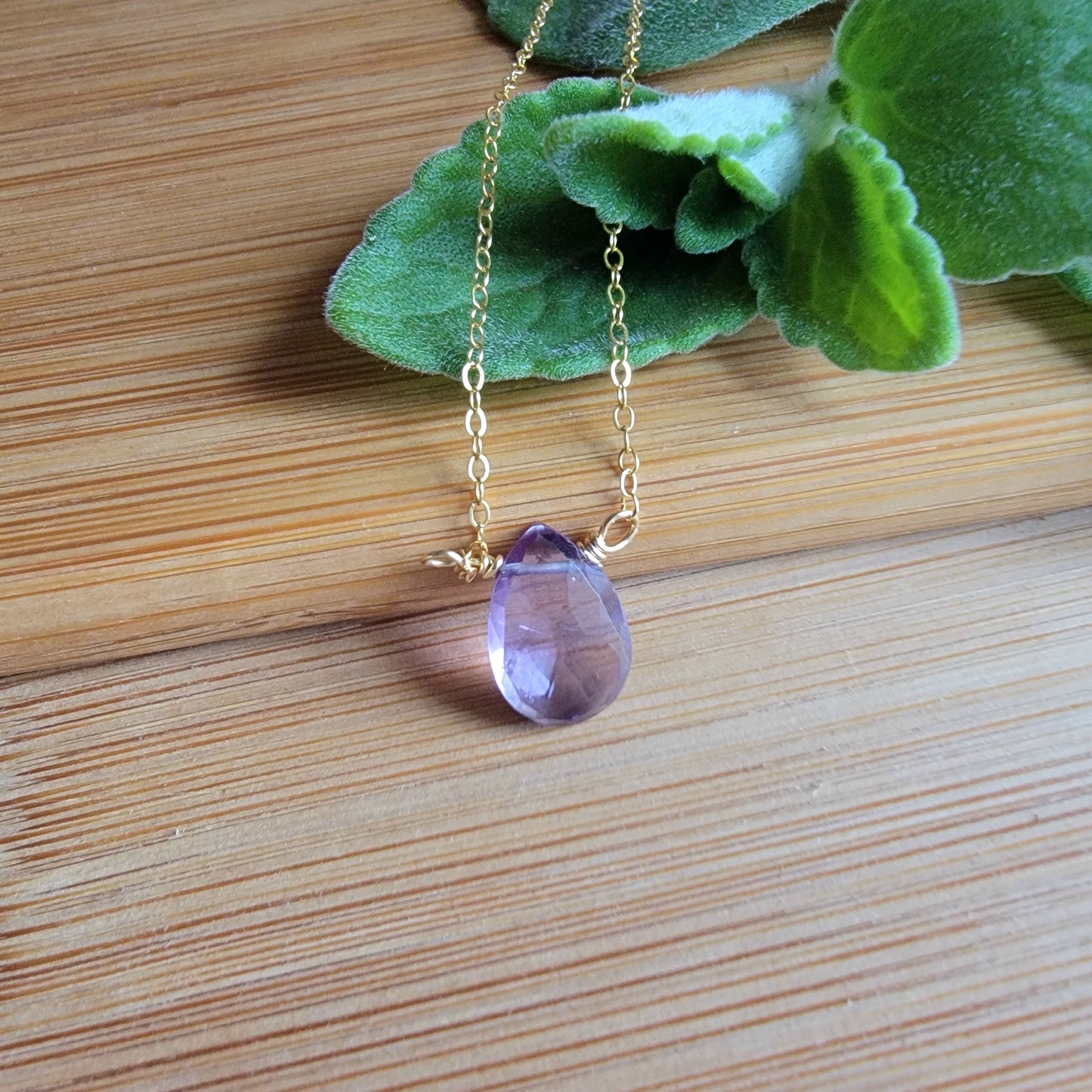 Amethyst Floating Necklace Crystal Gemstone Minimalist Jewelry Handmade Simple February Birthstone