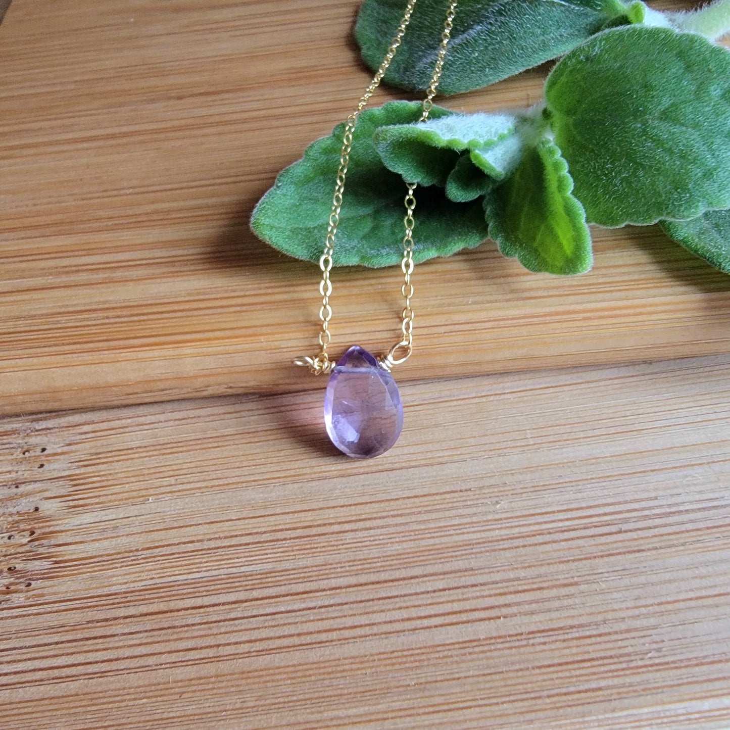 Amethyst Floating Necklace Crystal Gemstone Minimalist Jewelry Handmade Simple February Birthstone