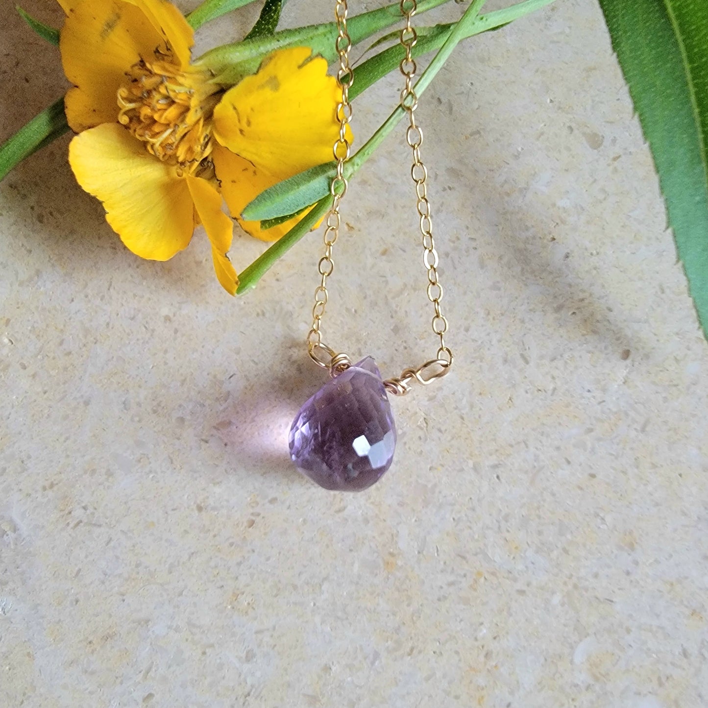 Amethyst Floating Necklace Crystal Gemstone Minimalist Jewelry Handmade February birthstone