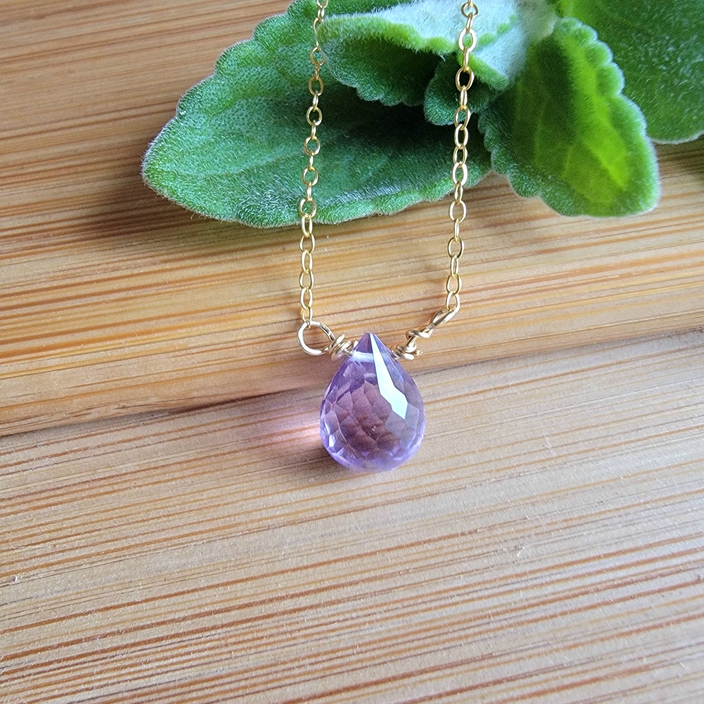 Amethyst Floating Necklace Crystal Gemstone Minimalist Jewelry Handmade February birthstone