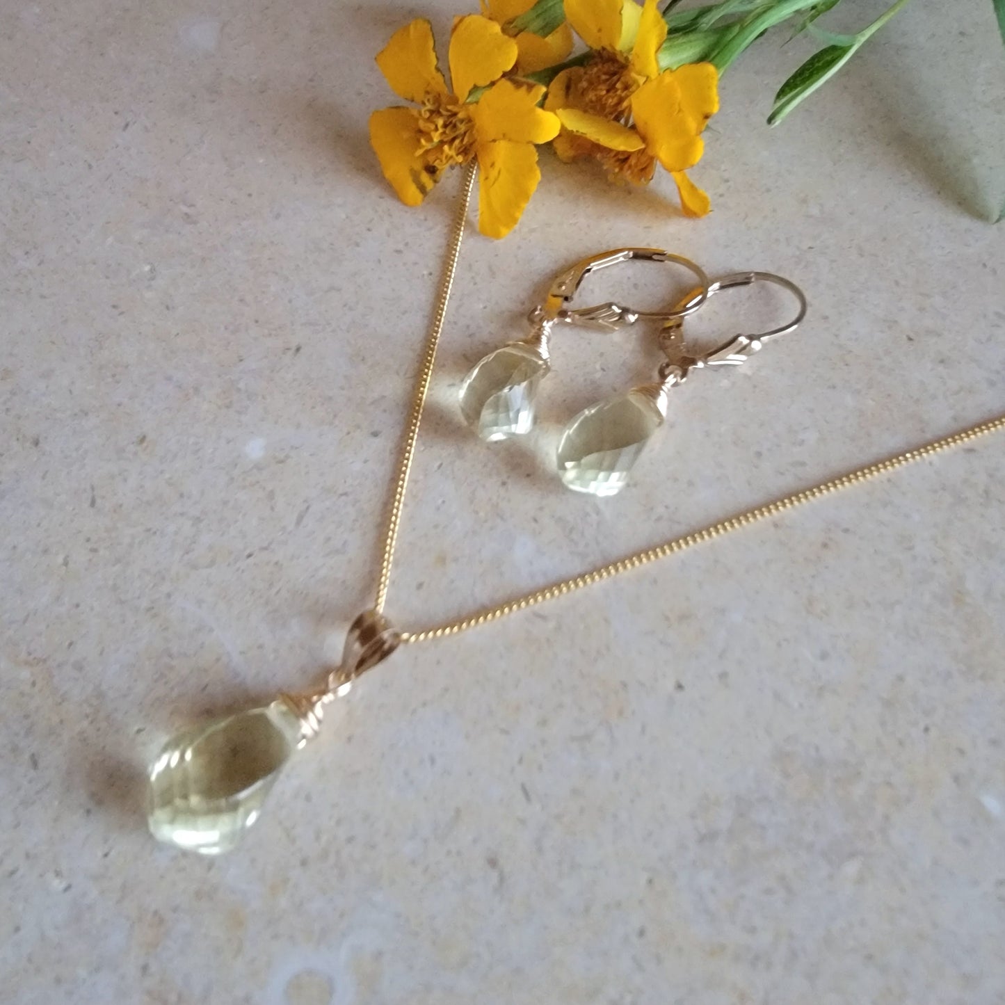 Jewelry Set Green Amethyst Prasiolite Crystal Gemstone Earrings and Necklace set February Birthstone