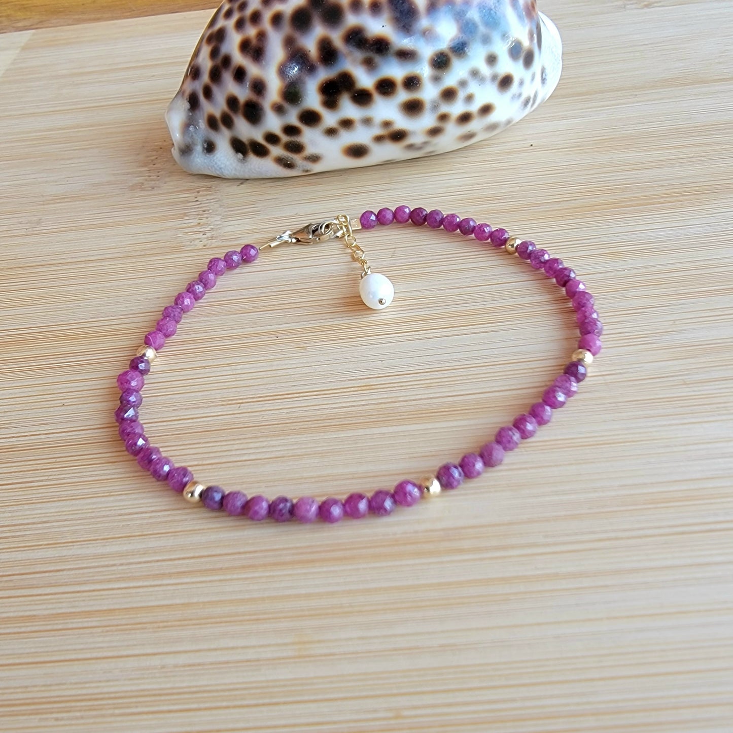 Ruby Anklet Genuine Gemstone Crystal Beaded Dainty Anklet with Pearl Boho Jewelry Minimalist Tiny July Birthstone