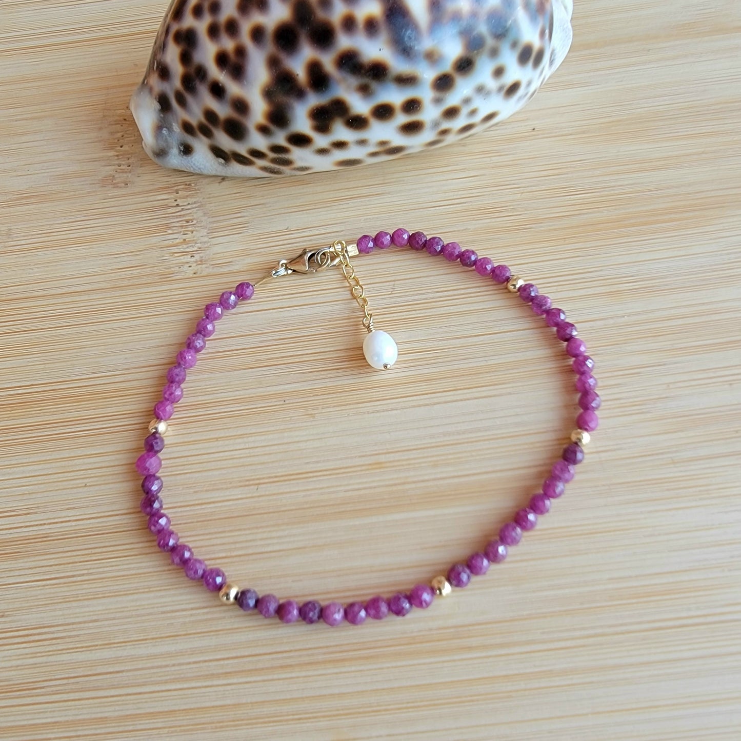 Ruby Anklet Genuine Gemstone Crystal Beaded Dainty Anklet with Pearl Boho Jewelry Minimalist Tiny July Birthstone