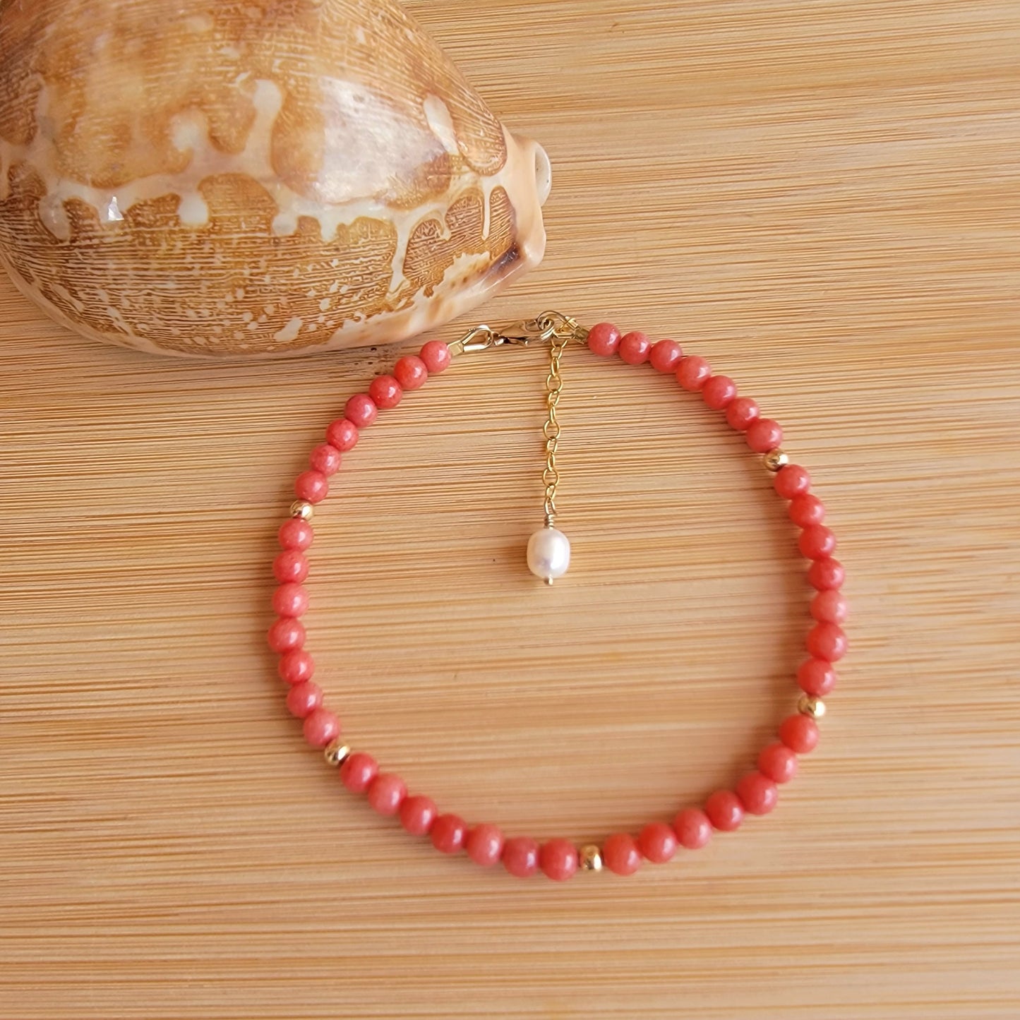 Red Jade Anklet Genuine Gemstone Crystal Beaded Dainty Anklet with Pearl Boho Jewelry Minimalist Tiny Handmade